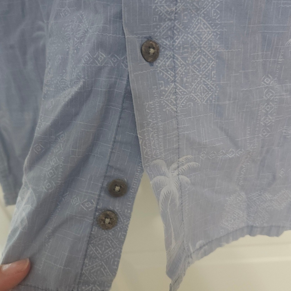 Campia Moda Mens Medium Blue Tropical Palm Tree Cotton Short Sleeve Button Shirt - Picture 3 of 6